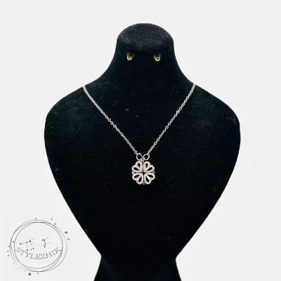 گردنبند مگنتی قلب گل رنگ طلایی و نقره ای استیل رنگ ثابت