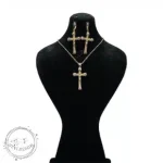 نیم ست بدلیجات زنانه طرح صلیب طلایی با نگین های درخشان