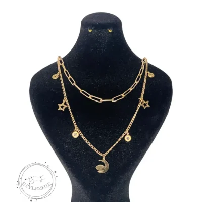 گردنبند زنانه دولاین مدل ماه و ستاره ژوپینگ