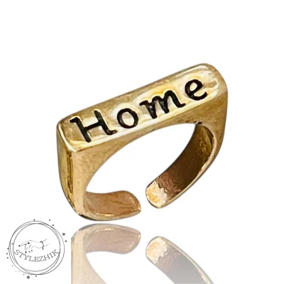 انگشتر استیل تکست با حکاکی کلمه Home رنگ طلایی