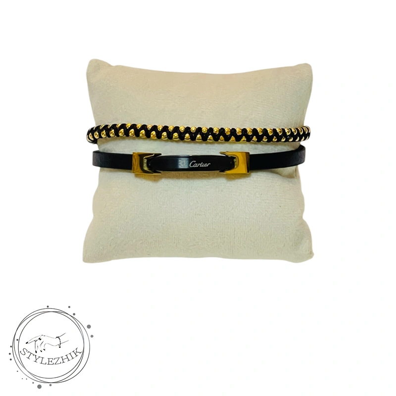 دستبند چرمی و استیل کارتیر | خرید دستبند مردانه شیک و لوکس