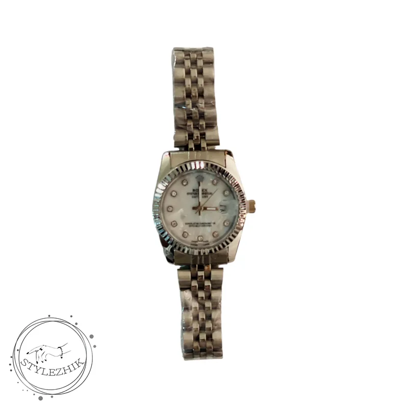 ساعت زنانه رولکس نقره‌ای صفحه صدفی سفید | Rolex Silver White Mother of Pearl Dial Women’s Watch